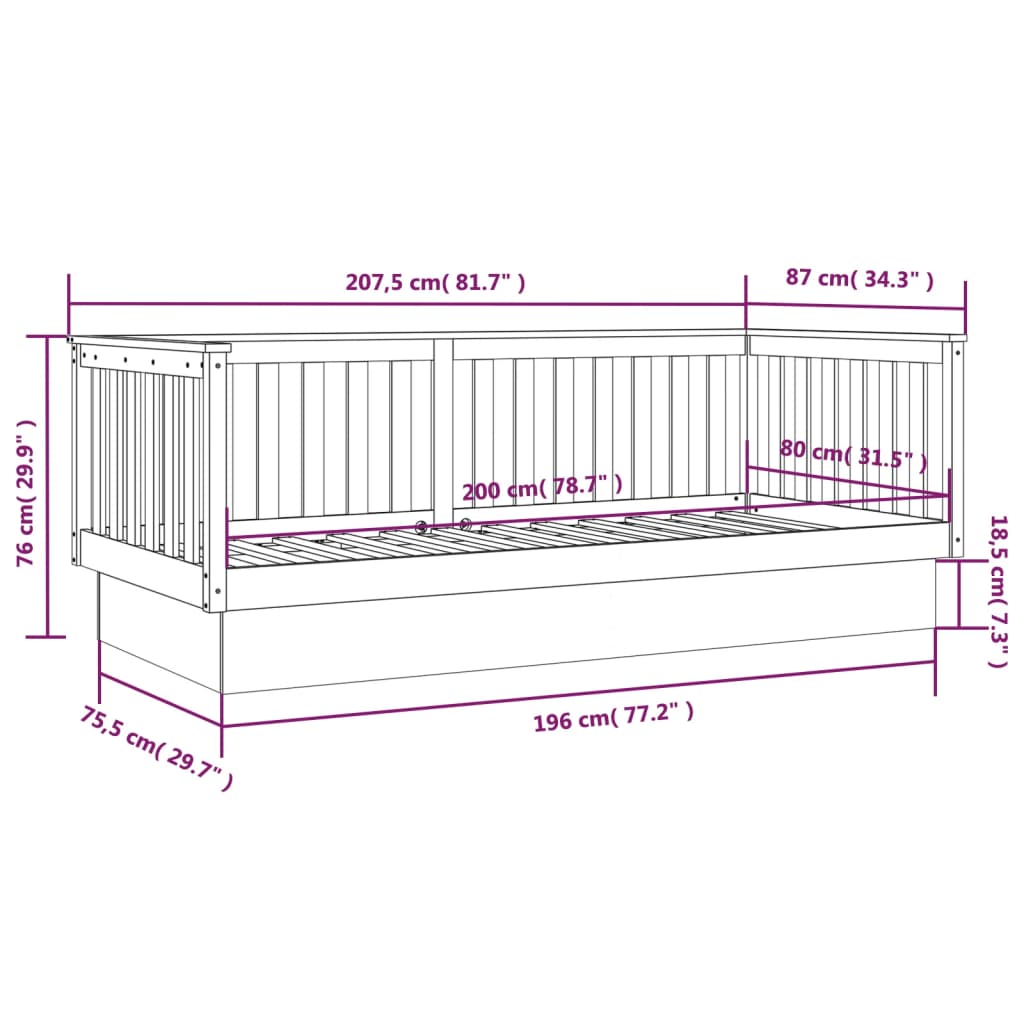 vidaXL Dagbädd utan madrass vit 80x200 cm massiv furu