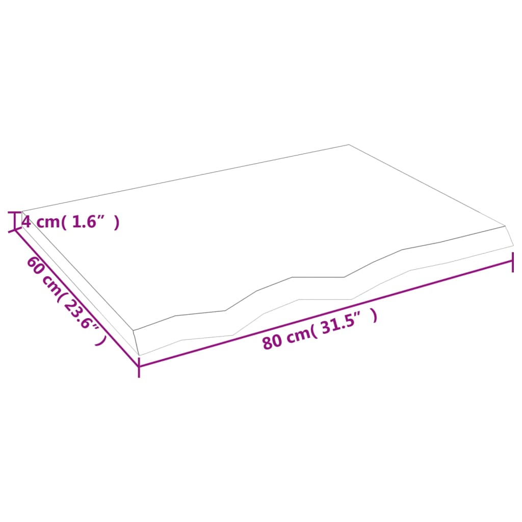 vidaXL Bänkskiva badrum mörkbrun 80x60x(2-4) cm behandlat massivt trä