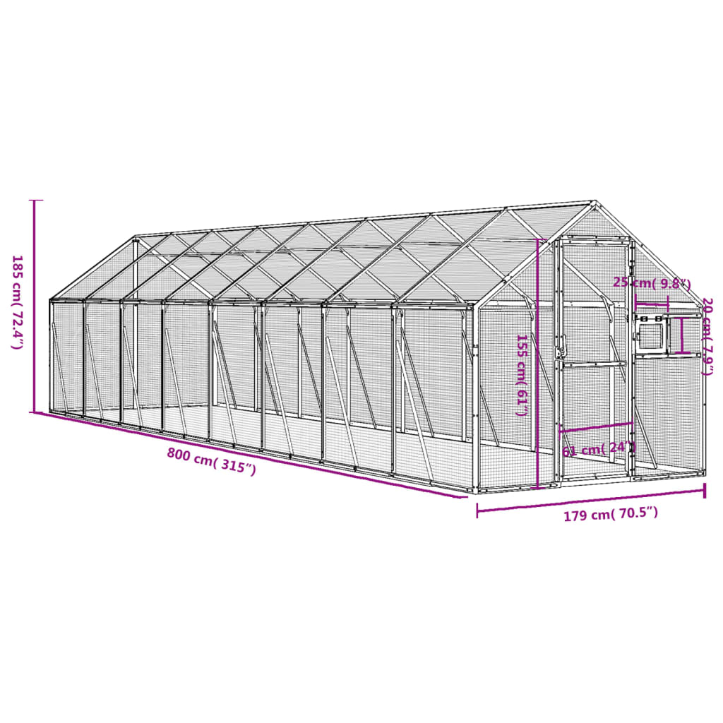 vidaXL Fågelvoljär antracit 1,79x8x1,85 m aluminium