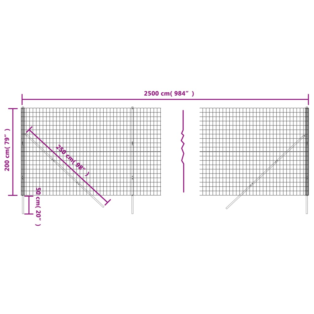 vidaXL Stängsel antracit 2x25 m galvaniserat stål