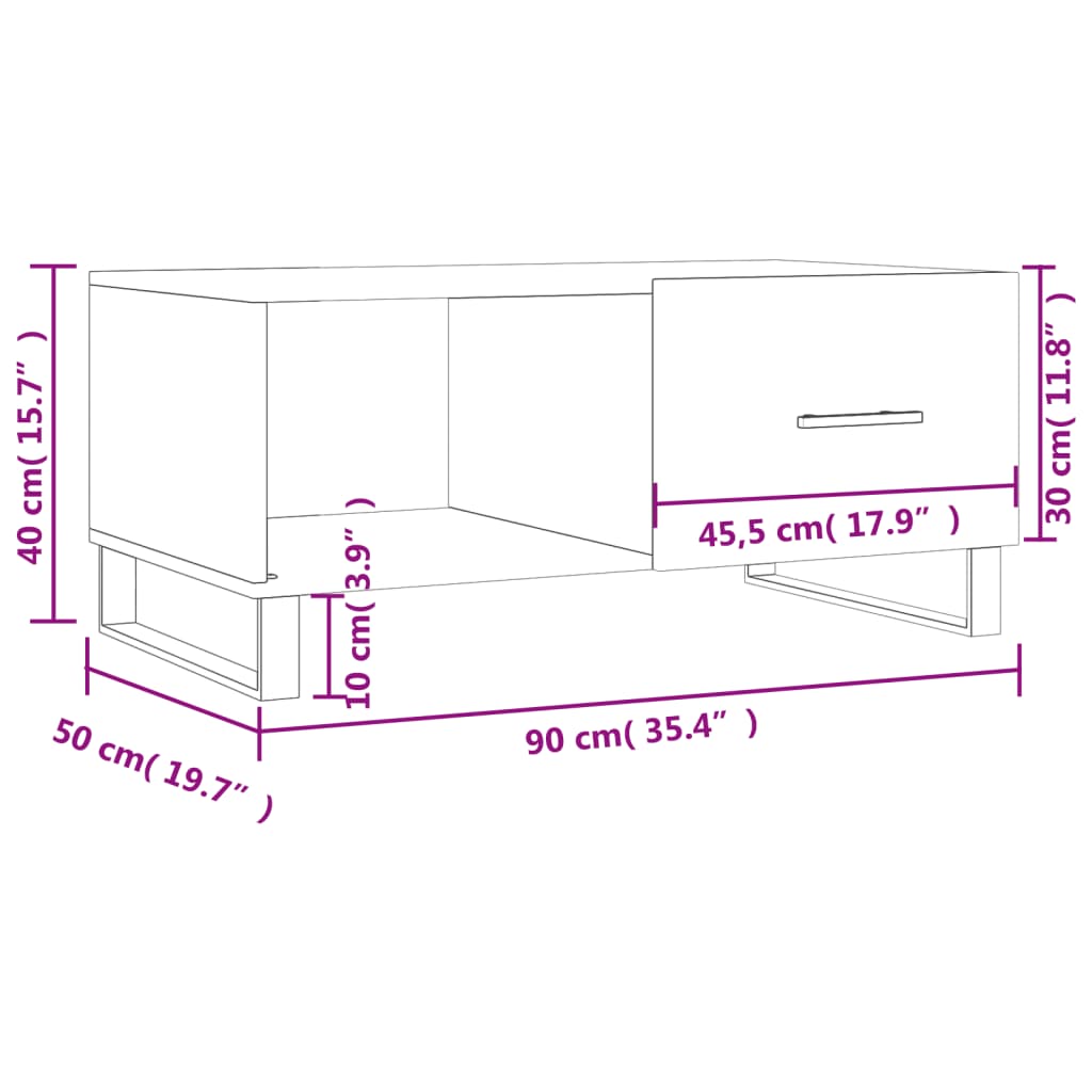 vidaXL Soffbord sonoma-ek 90x50x40 cm konstruerat trä