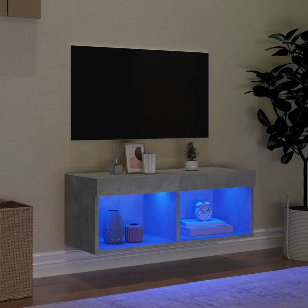 vidaXL Tv-bänk med LED-belysning betonggrå 80x30x30 cm