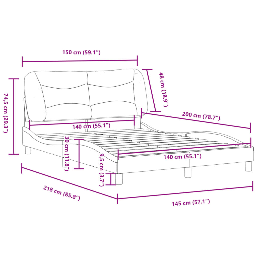 vidaXL Sängram utan madrass ljusgrå 140x200 cm tyg