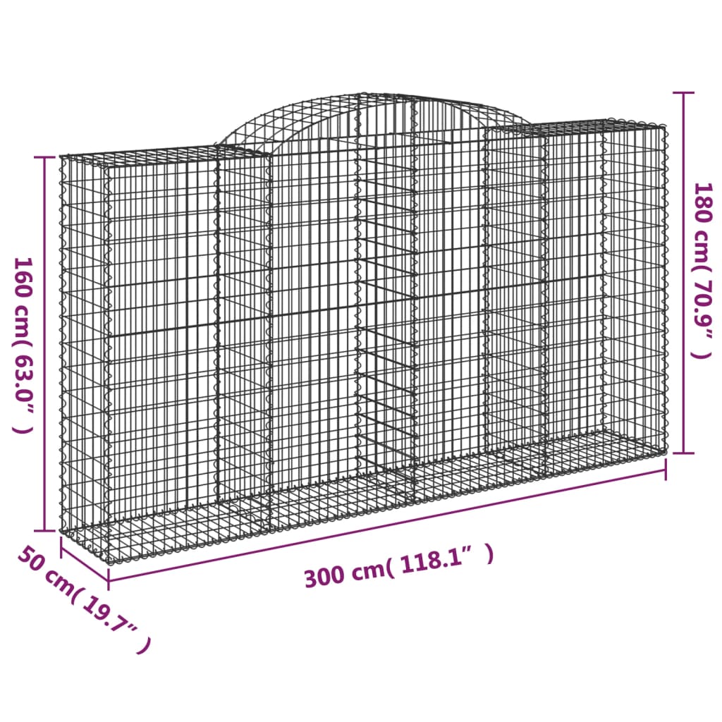 vidaXL Gabioner bågformade 17 st 300x50x160/180 cm galvaniserat järn