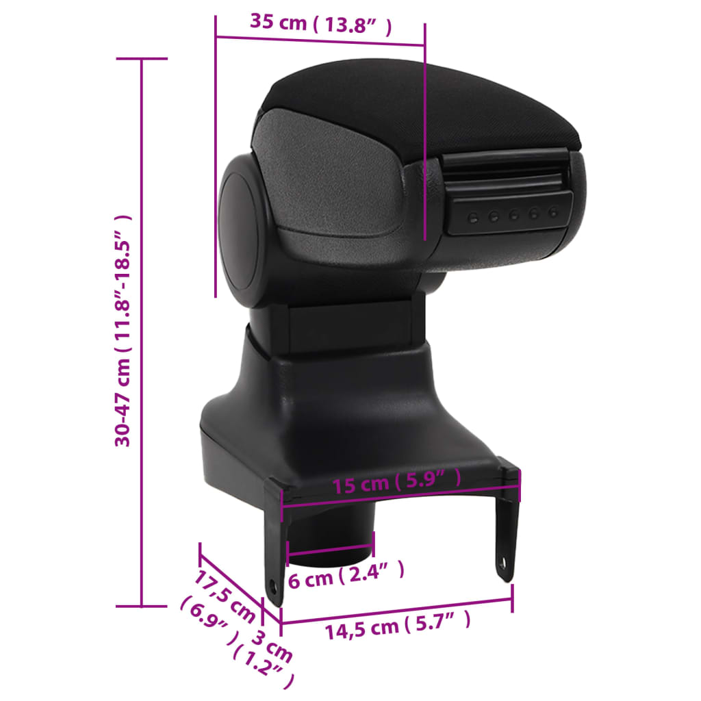 vidaXL Armstöd till bil svart 15x35x(30-47) cm ABS