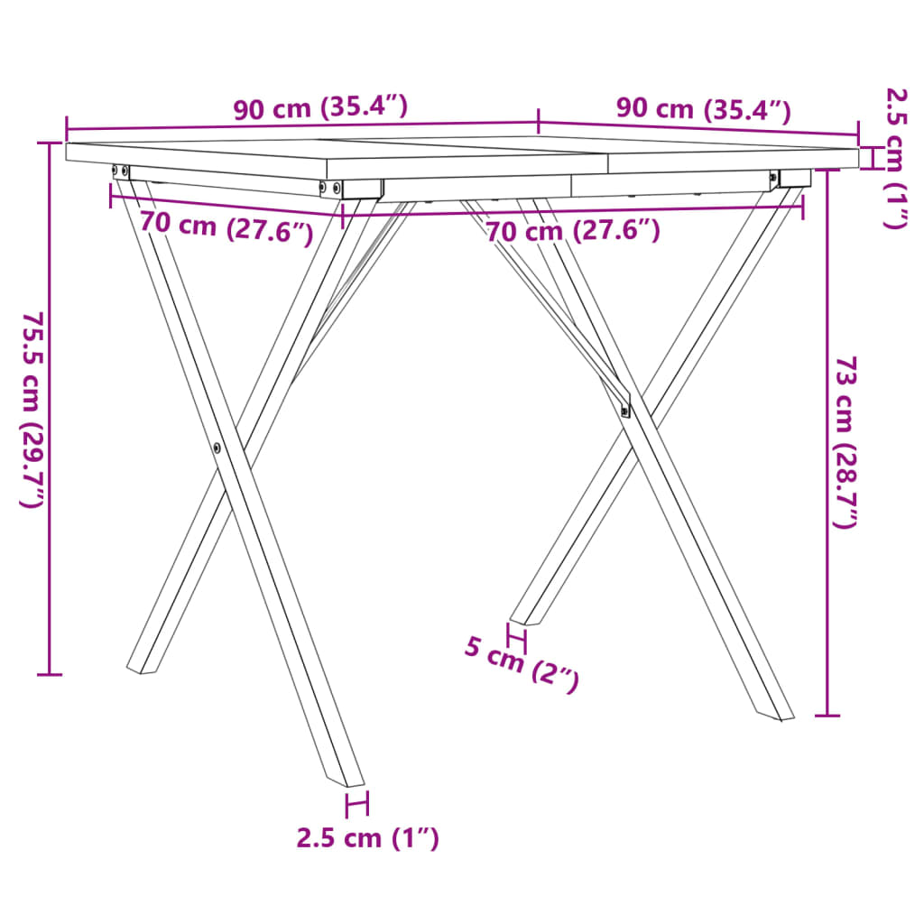 vidaXL Matbord X-ram 90x90x75,5 cm massiv furu och gjutjärn