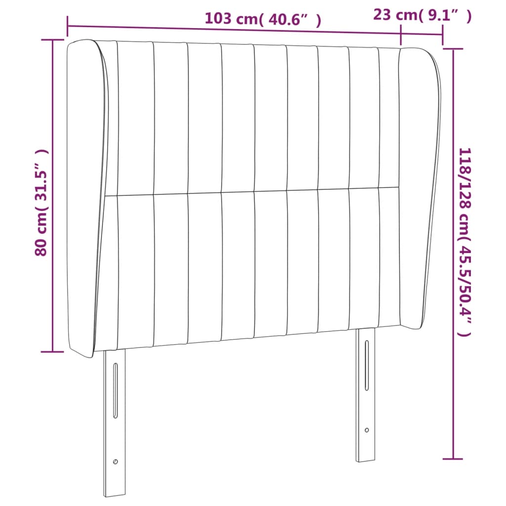 vidaXL Sänggavel med kanter ljusgrå 103x23x118/128 cm sammet