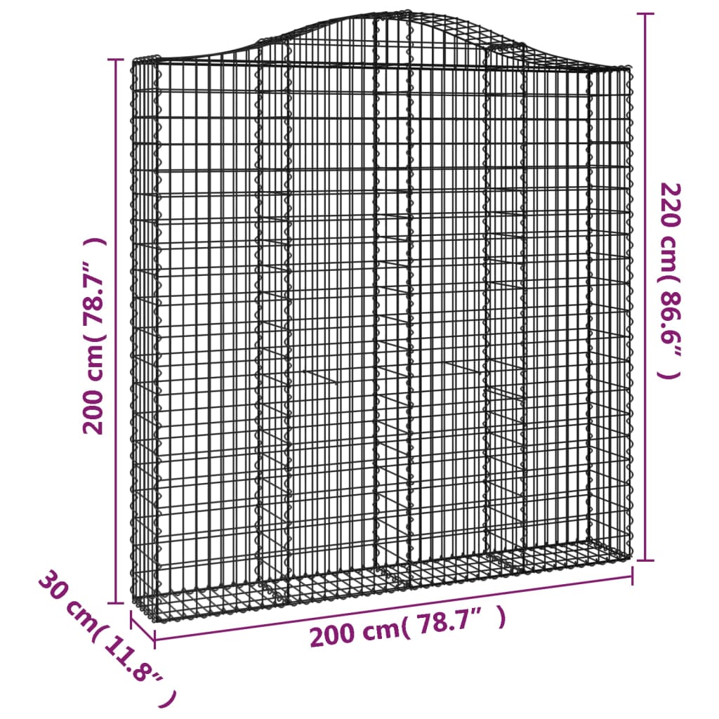 vidaXL Gabioner bågformade 6 st 200x30x200/220 cm galvaniserat järn