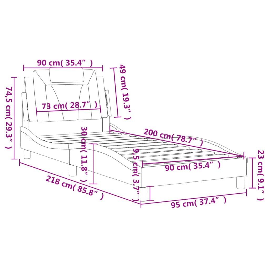 vidaXL Sängram med huvudgavel vit 90x200 cm konstläder