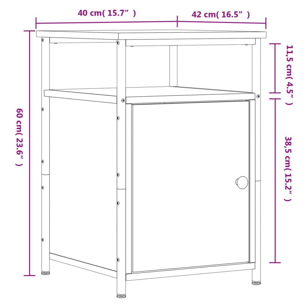 vidaXL Sängbord sonoma-ek 40x42x60 cm konstruerat trä