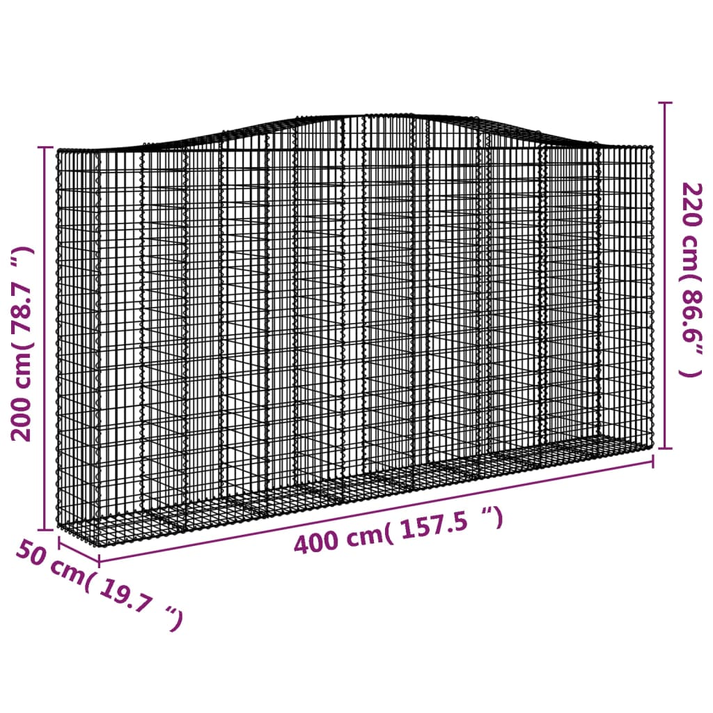 vidaXL Gabioner bågformade 3 st 400x50x200/220 cm galvaniserat järn