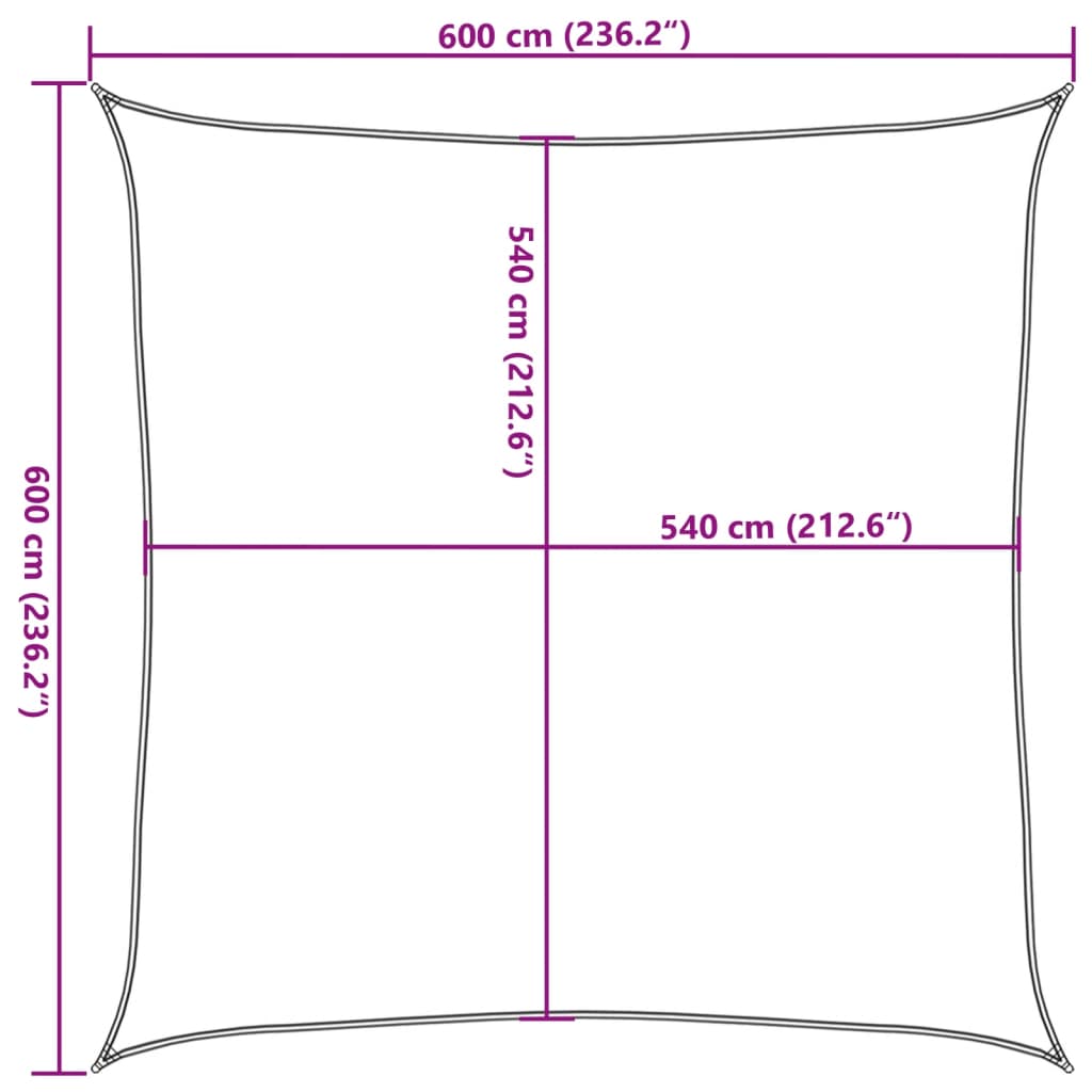 vidaXL Solsegel 160 g/m² fyrkantig sand 6x6 m HDPE