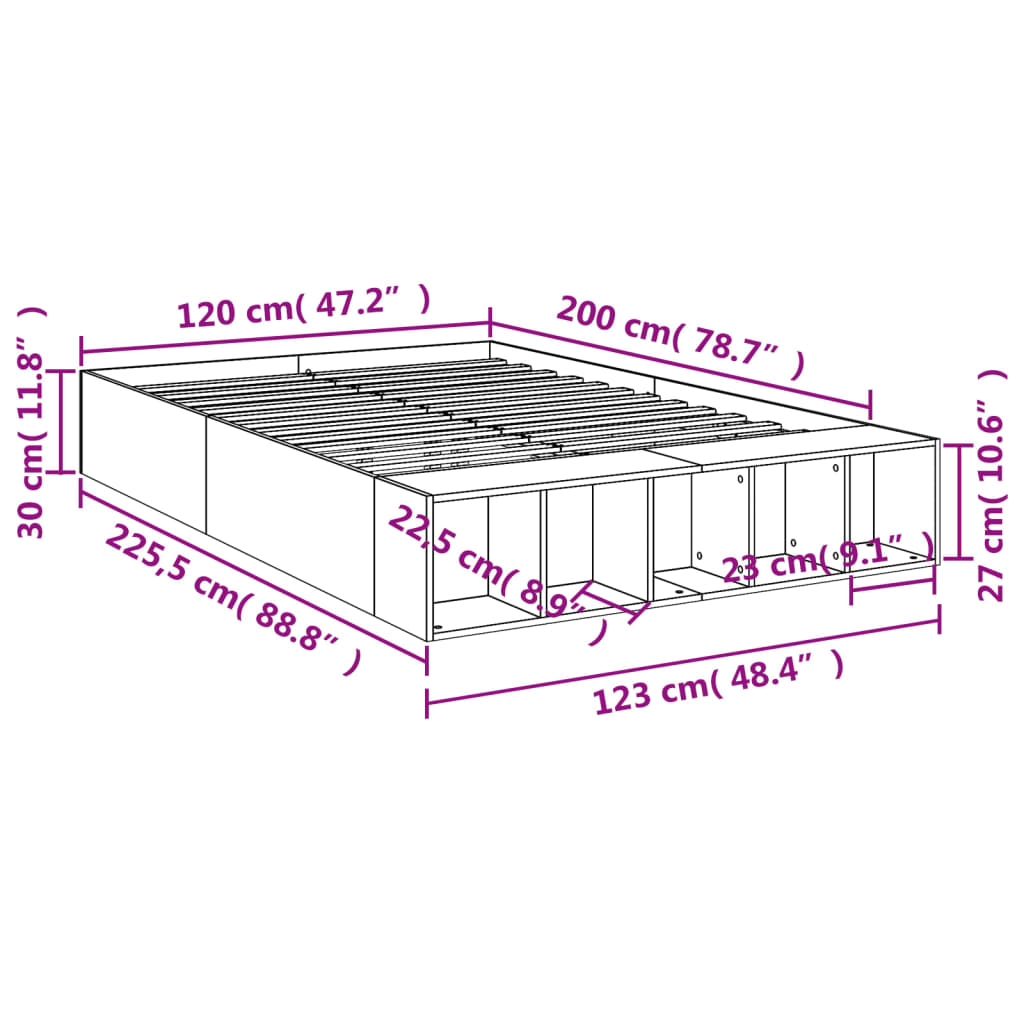 vidaXL Sängram rökfärgad ek 120x200 cm konstruerat trä