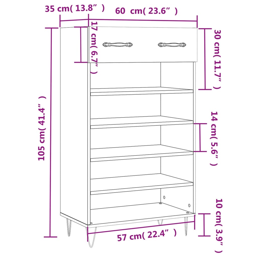 vidaXL Skohylla sonoma-ek 60x35x105 cm konstruerat trä