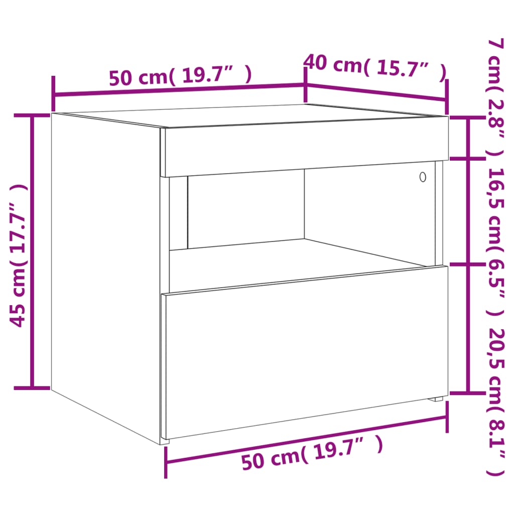 vidaXL Sängbord med LED-belysning 2 st grå sonoma 50x40x45 cm