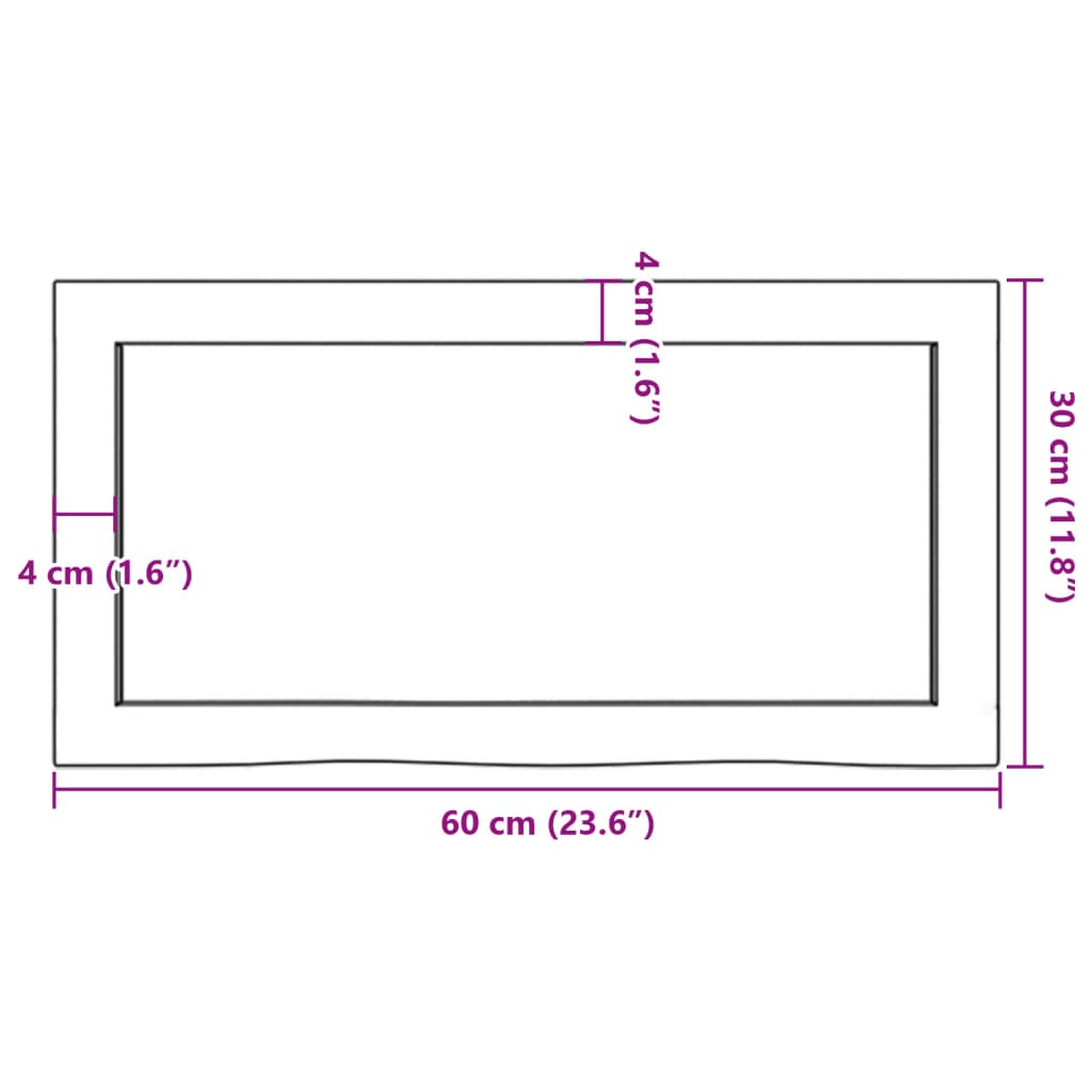 vidaXL Bänkskiva badrum mörkbrun 60x30x(2-4) cm behandlat massivt trä