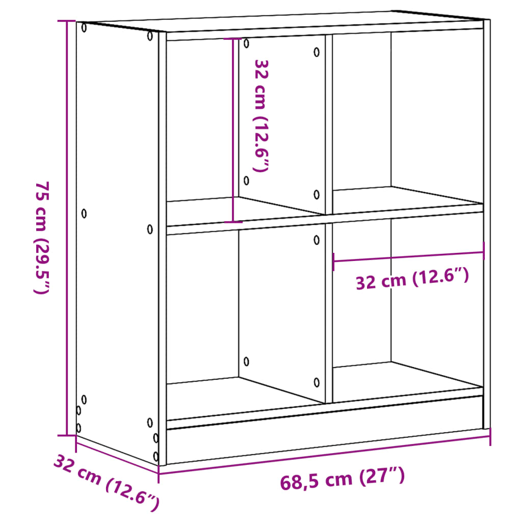 vidaXL Bokhylla betonggrå 68,5x32x75 cm konstruerat trä