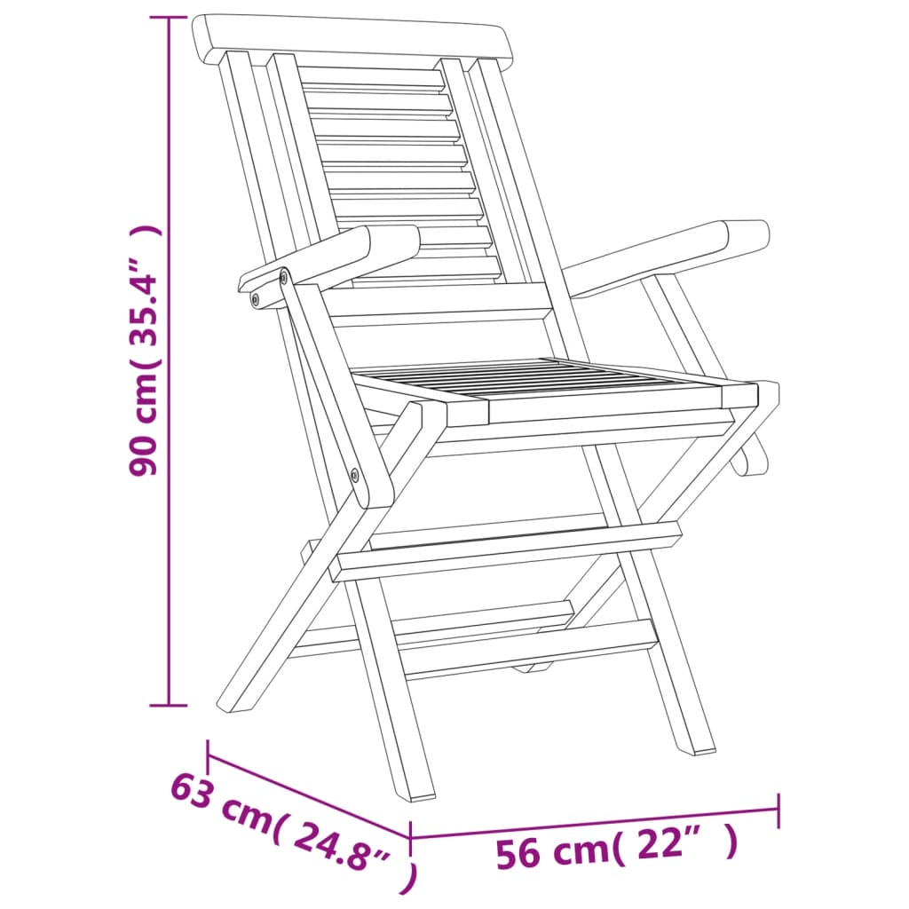 vidaXL Hopfällbara trädgårdsstolar 2 st 56x63x90 cm massiv teak