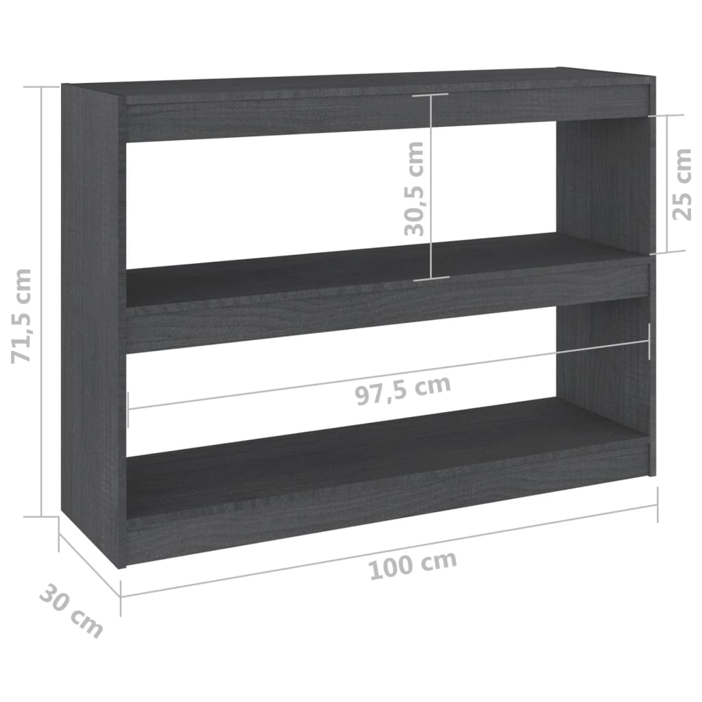 vidaXL Bokhylla/Rumsavdelare grå 100x30x71,5 cm massiv furu