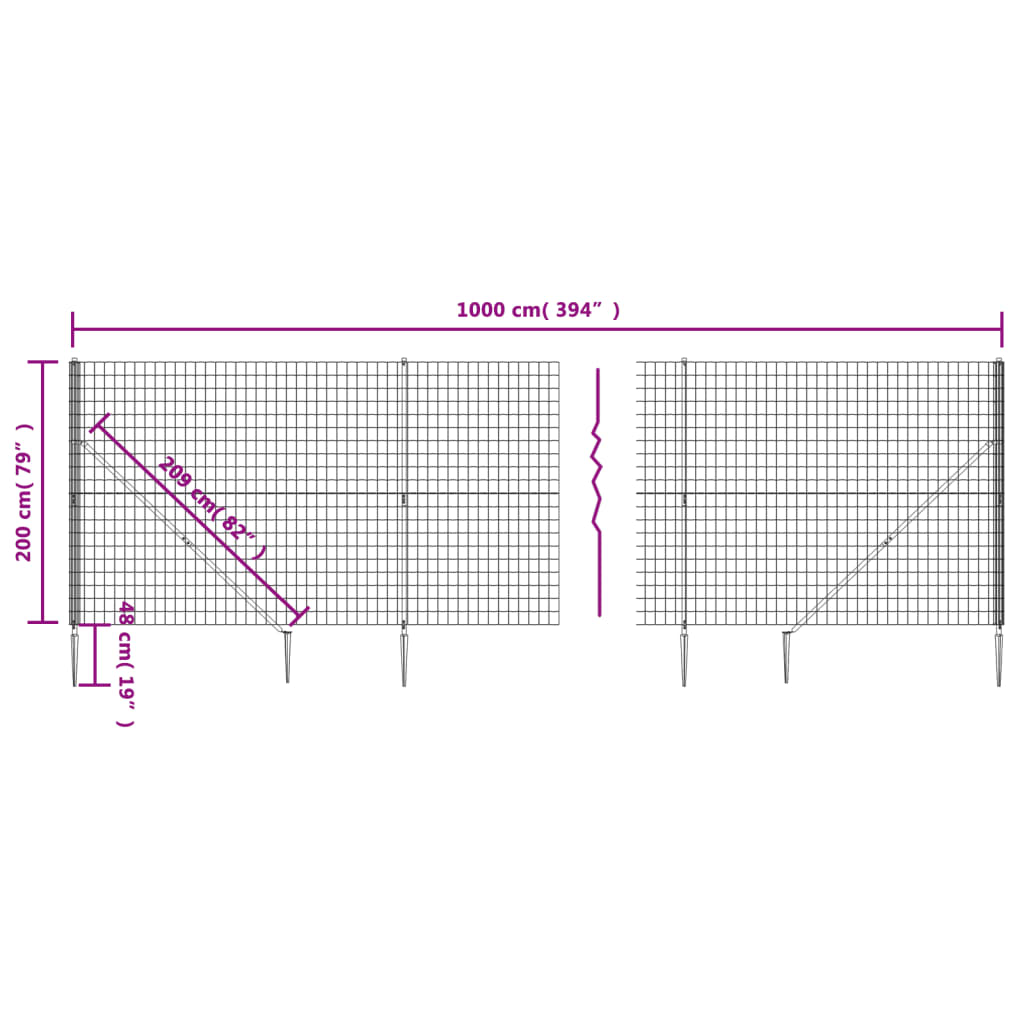 vidaXL Stängsel med markspett grön 2x10 m