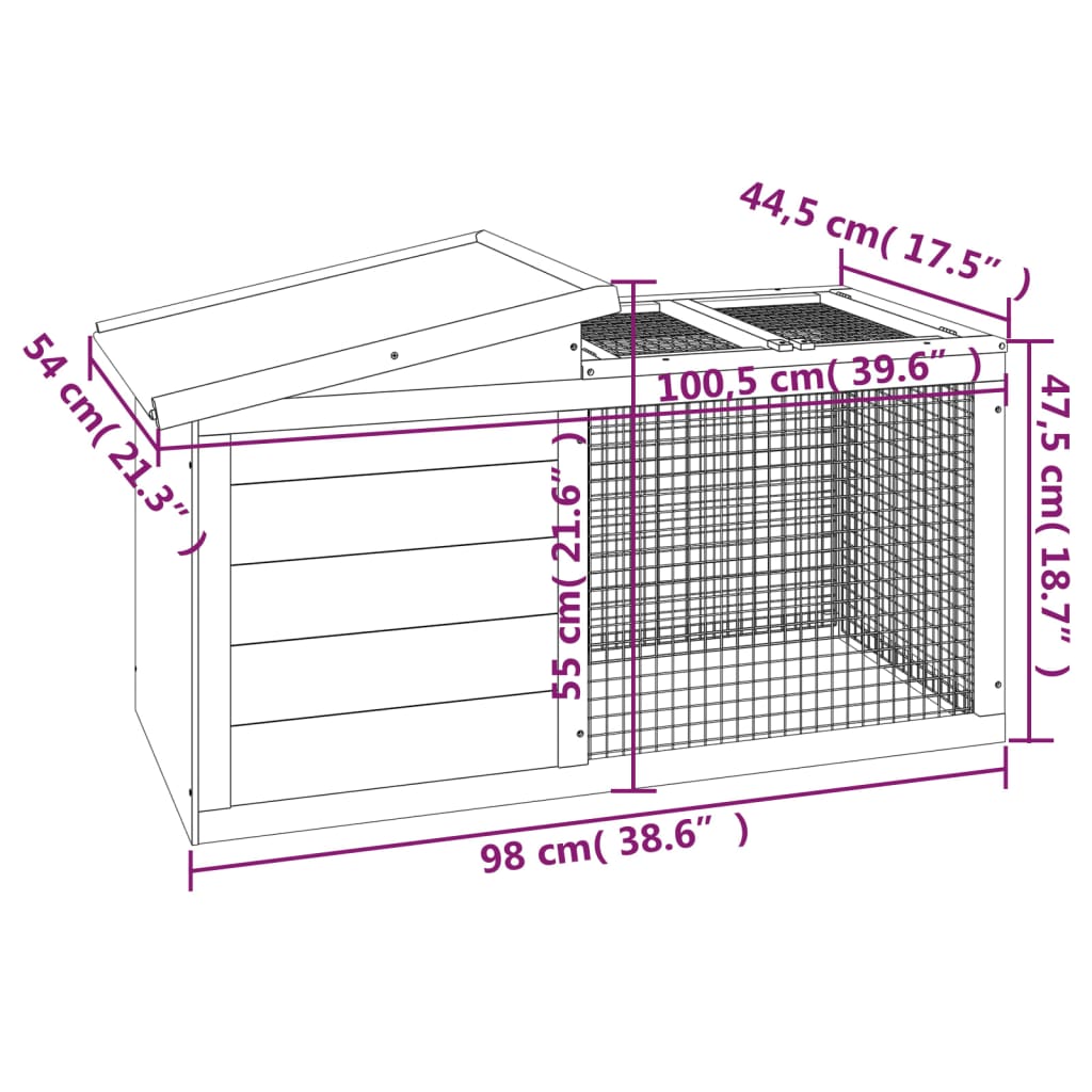 vidaXL Kaninbur mocka 100,5x54x55 cm massiv furu