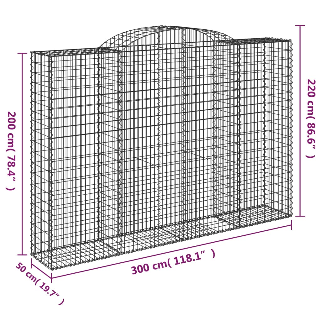 vidaXL Gabioner bågformade 9 st 300x50x200/220 cm galvaniserat järn