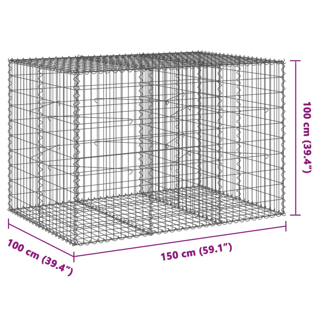 vidaXL Gabionkorg med skydd 150x100x100 cm galvaniserat järn