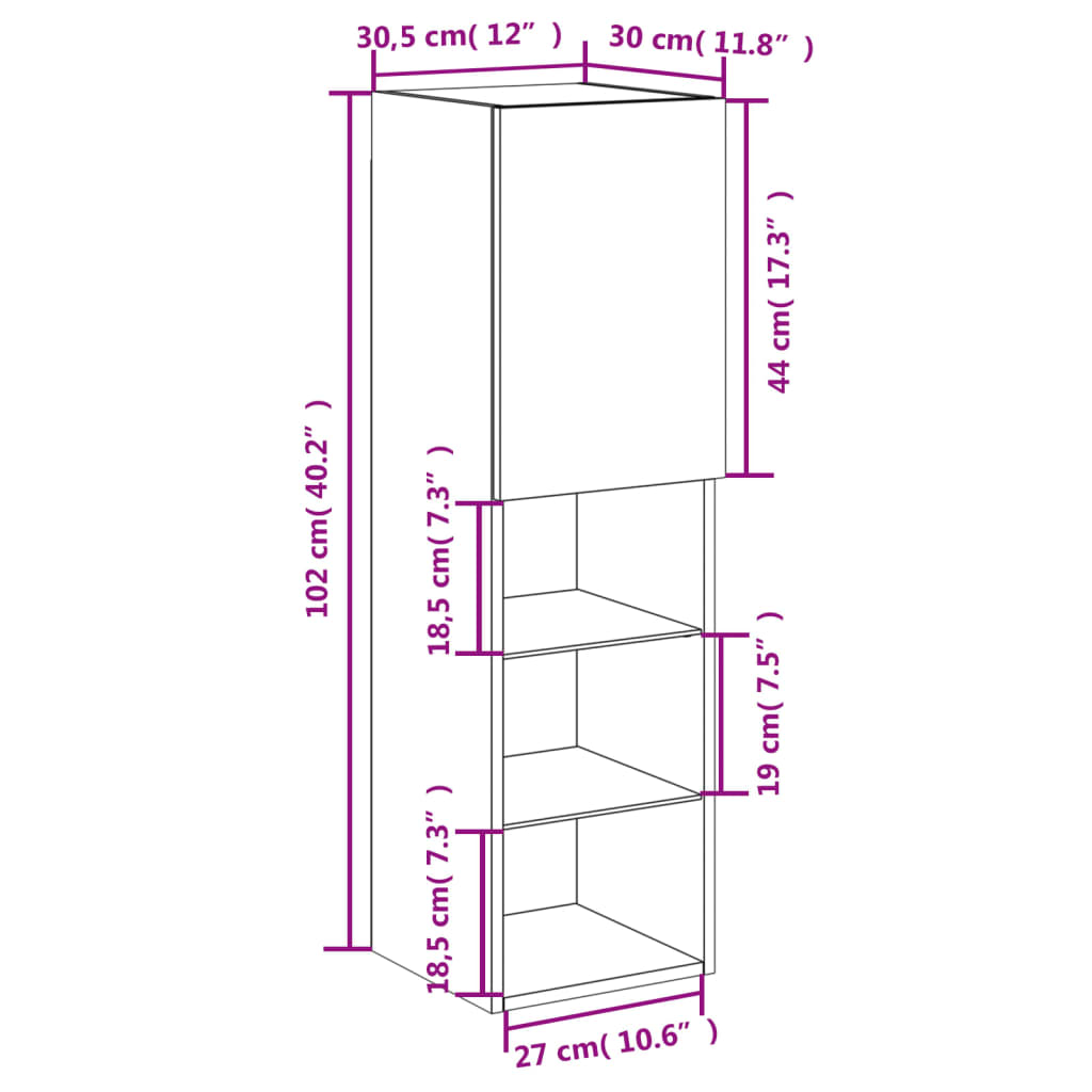 vidaXL Tv-bänk med LED-belysning 2 st rökfärgad ek 30,5x30x102 cm