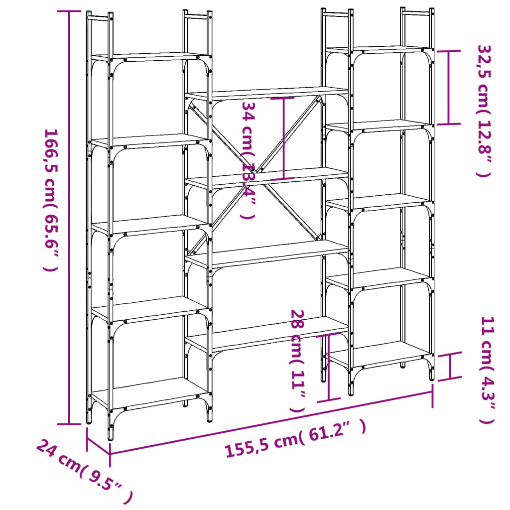 vidaXL Bokhylla rökfärgad ek 155,5x24x166,5 cm konstruerat trä