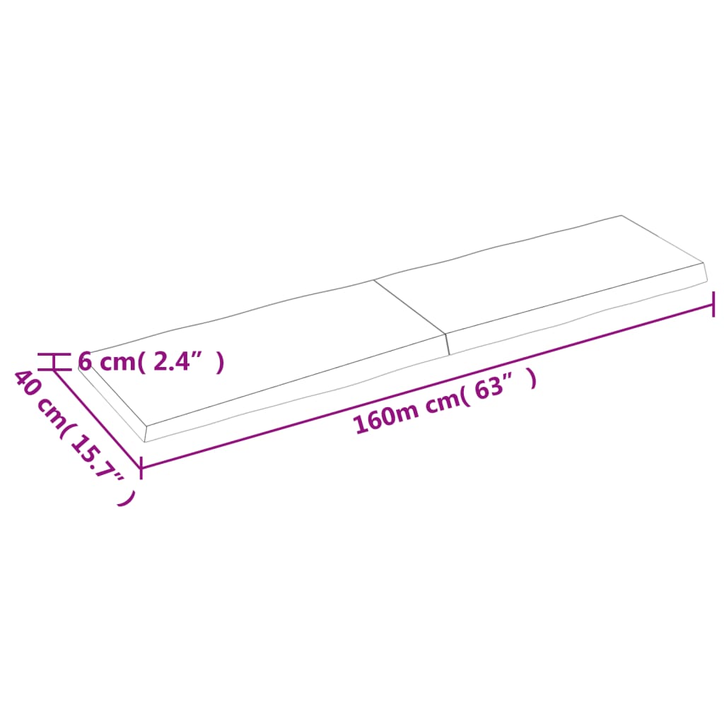 vidaXL Bordsskiva mörkbrun 160x40x(2-6) cm massivt trä levande kant