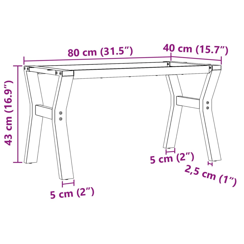 vidaXL Bordsben för soffbord Y-ram 80x40x43 cm gjutjärn