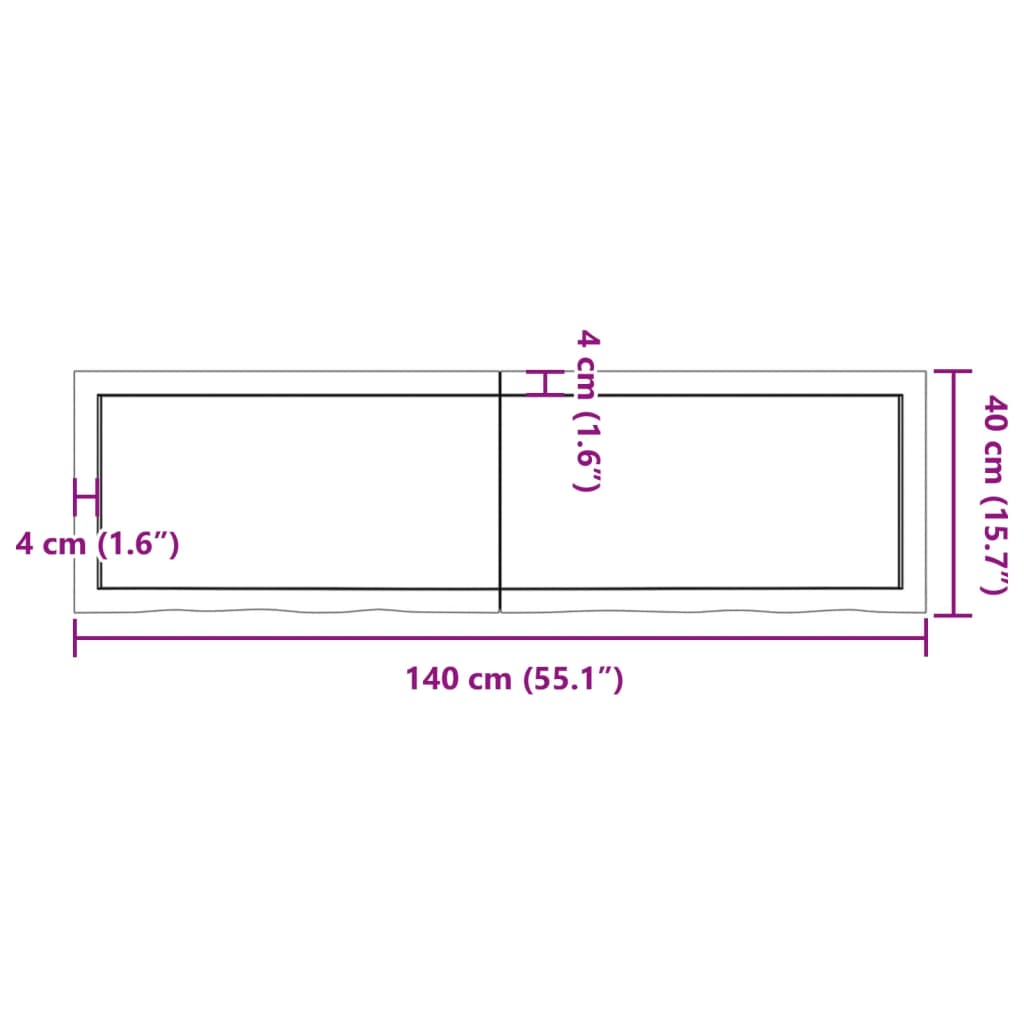 vidaXL Bänkskiva badrum mörkbrun 140x40x(2-6) cm behandlat massivt trä