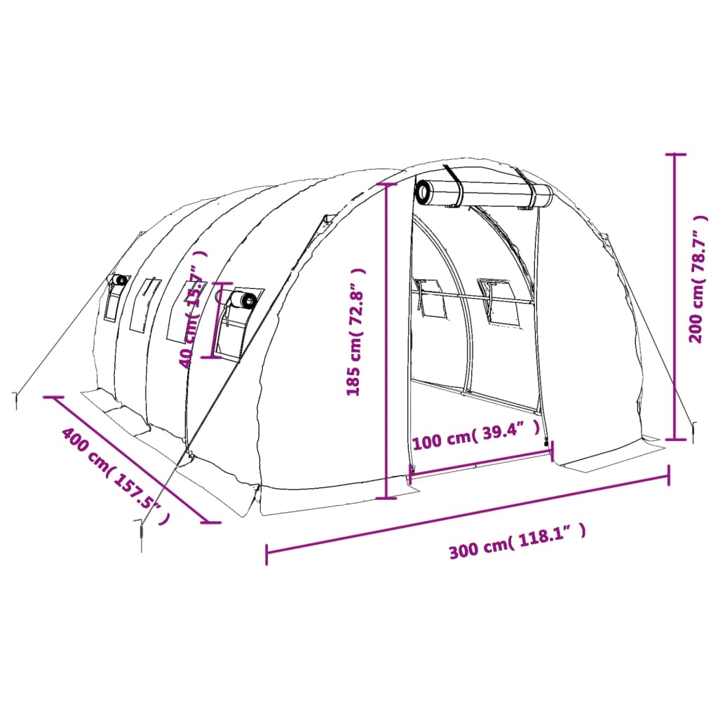 vidaXL Växthus med stålram grön 12 m² 4x3x2 m