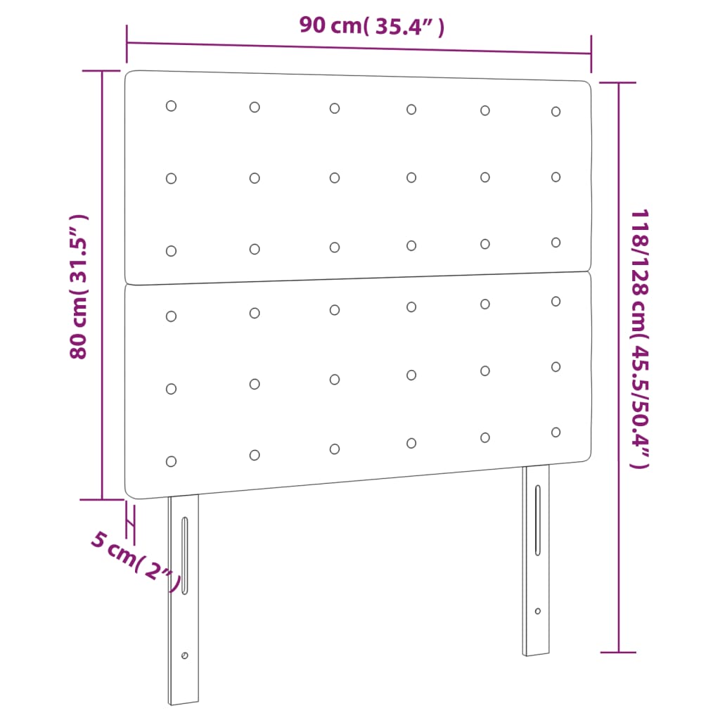 vidaXL Sänggavel LED svart 90x5x118/128 cm sammet