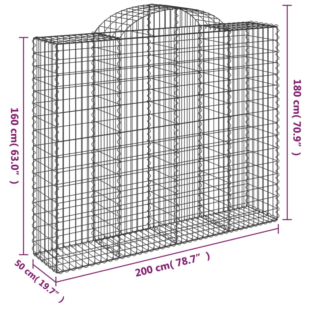 vidaXL Gabioner bågformade 14 st 200x50x160/180 cm galvaniserat järn