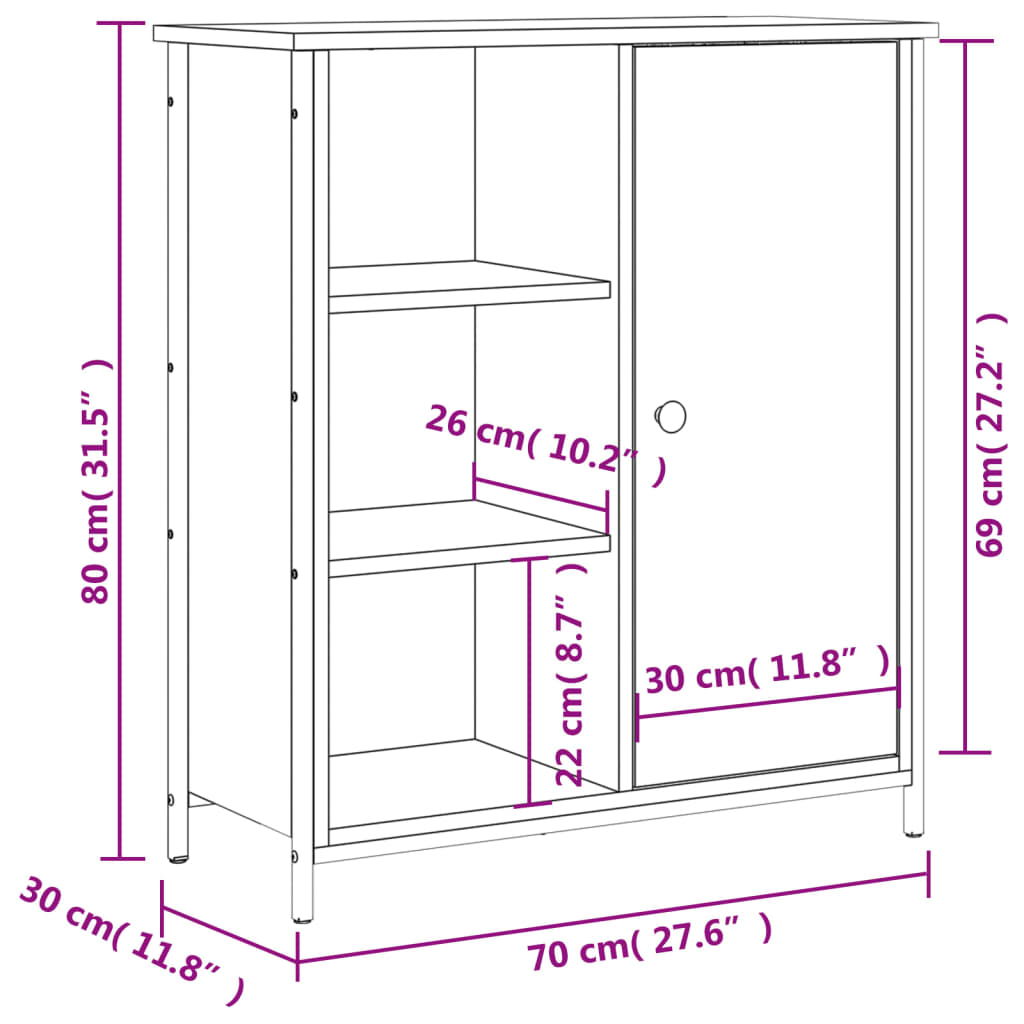 vidaXL Skänk brun ek 70x30x80 cm konstruerat trä