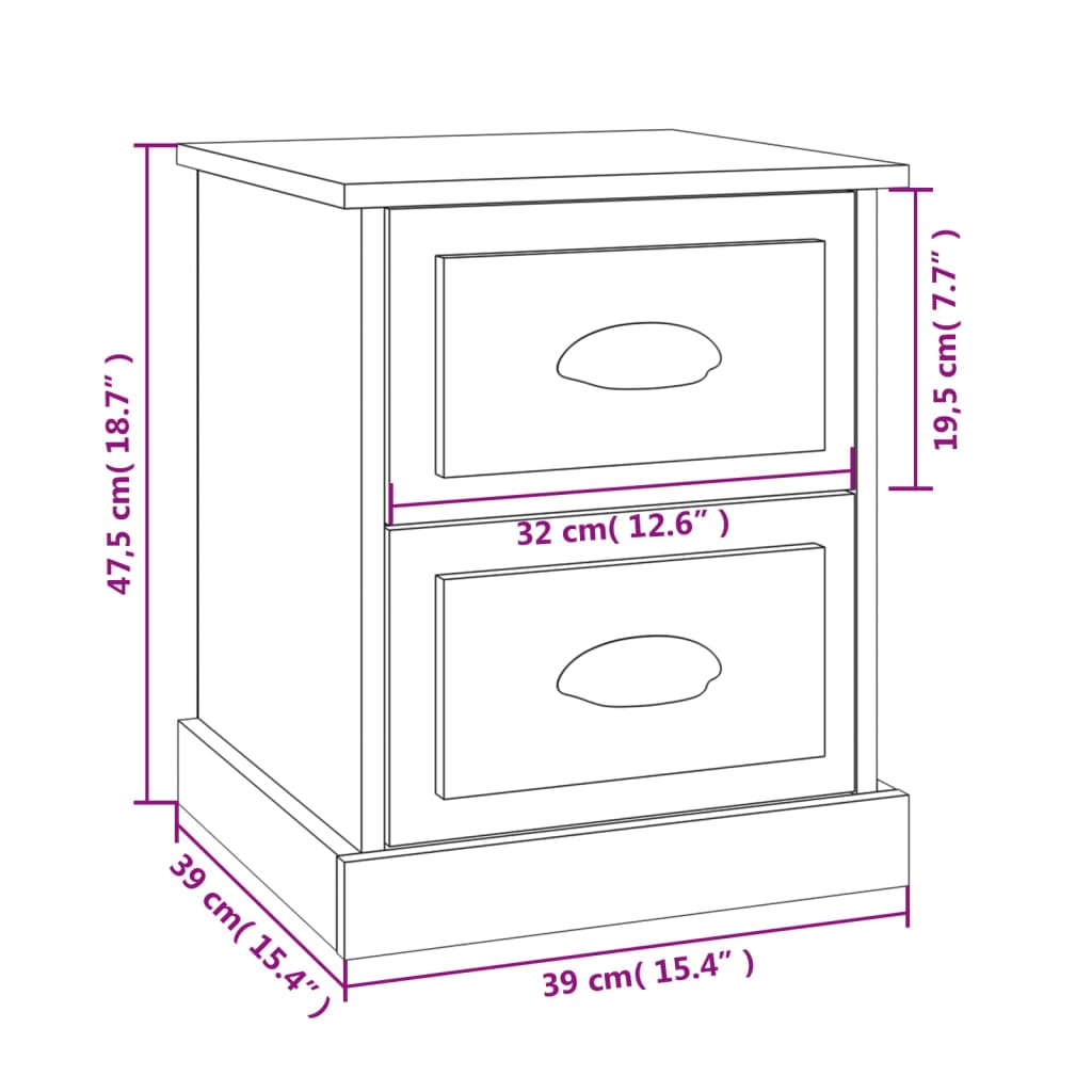 vidaXL Sängbord 2 st vit högglans 39x39x47,5 cm konstruerat trä