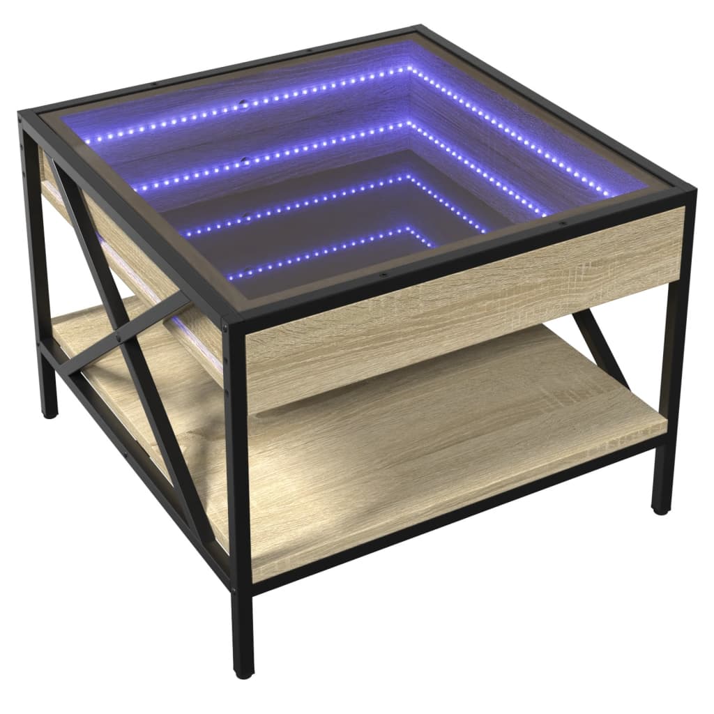 vidaXL Soffbord med Infinity LEDs sonoma-ek 50x50x38 cm