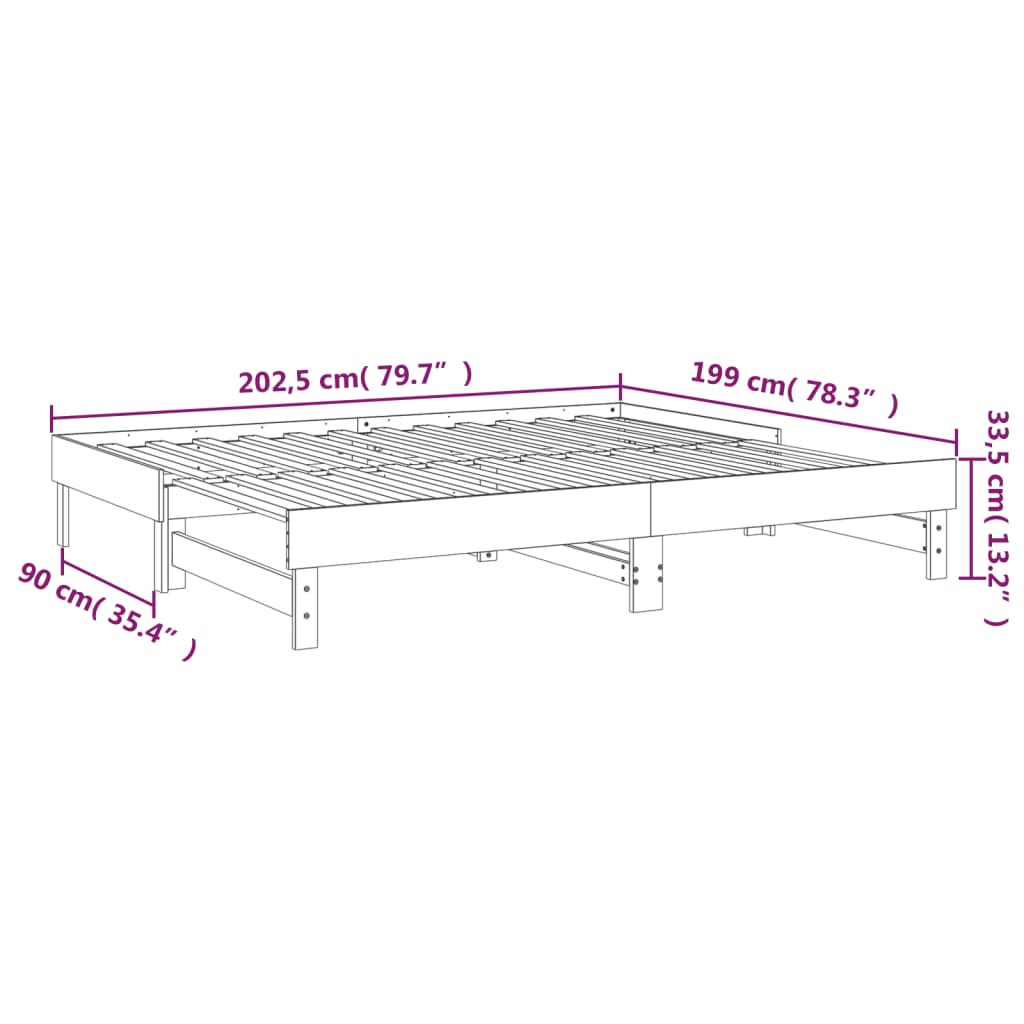 vidaXL Utdragbar dagbädd honungsbrun 2x(100x200) cm massiv furu