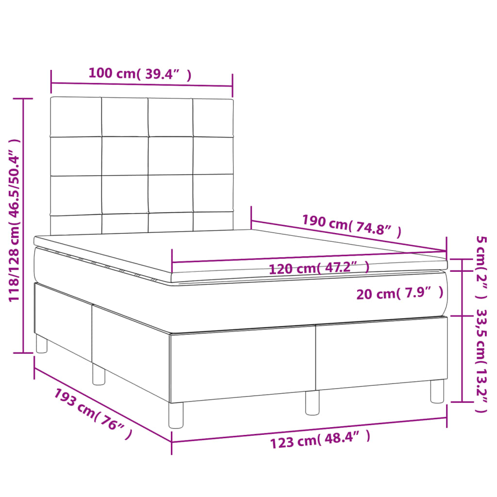 vidaXL Ramsäng med madrass gräddvit 120x190 cm tyg