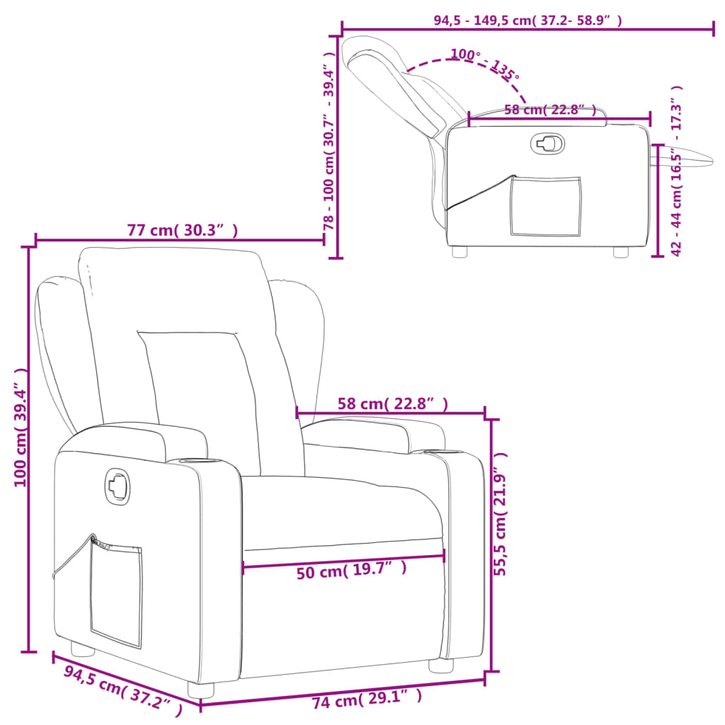 vidaXL Reclinerfåtölj svart tyg