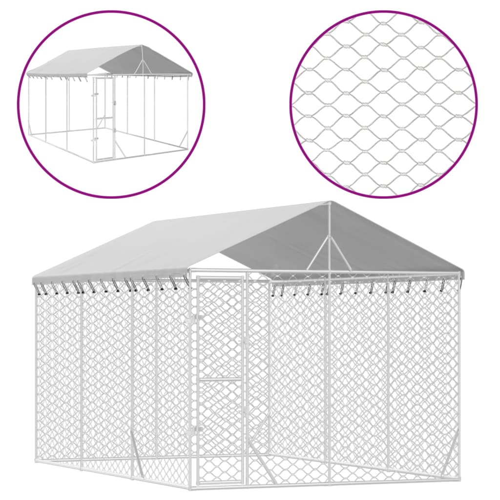 vidaXL Hundgård med tak silver 3x4,5x2,5 m galvaniserat stål