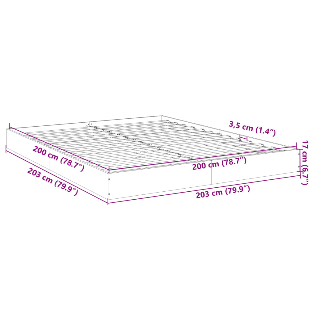 vidaXL Sängram sonoma-ek 200x200 cm konstruerat trä