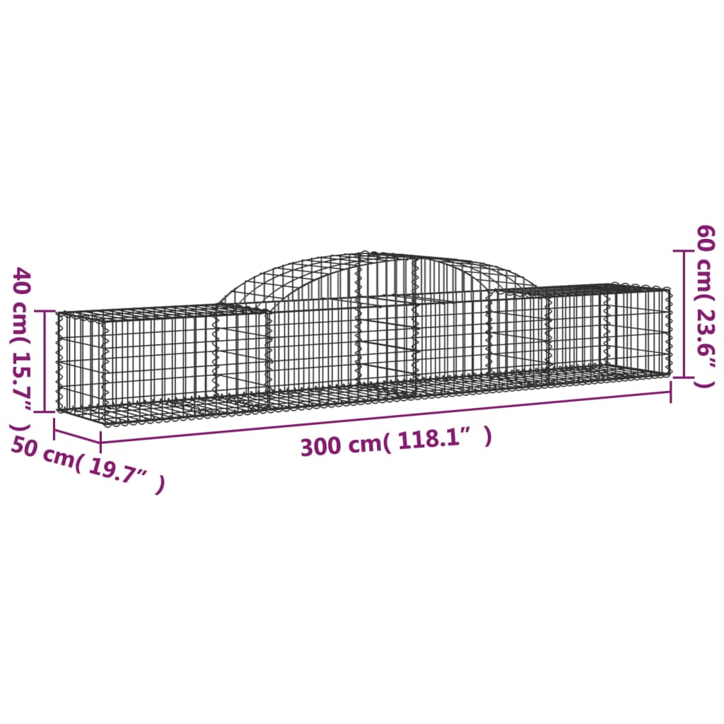 vidaXL Gabion bågformad 13 st 300x50x40/60 cm galvaniserat järn