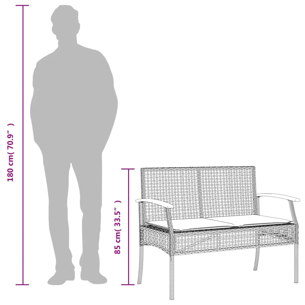 vidaXL Loungegrupp med dynor 4 delar konstrotting grå