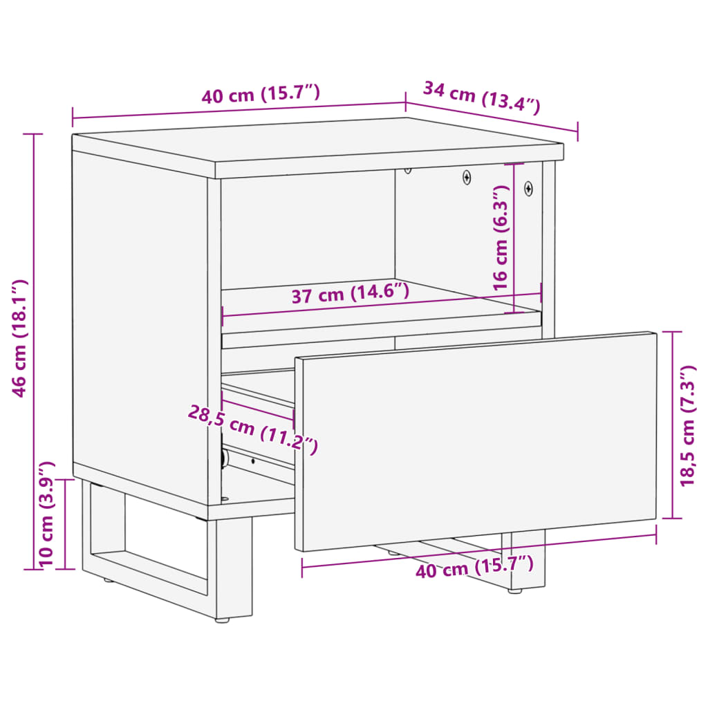 vidaXL Sängbord 2 st 40x34x46 cm massivt blekt mangoträ