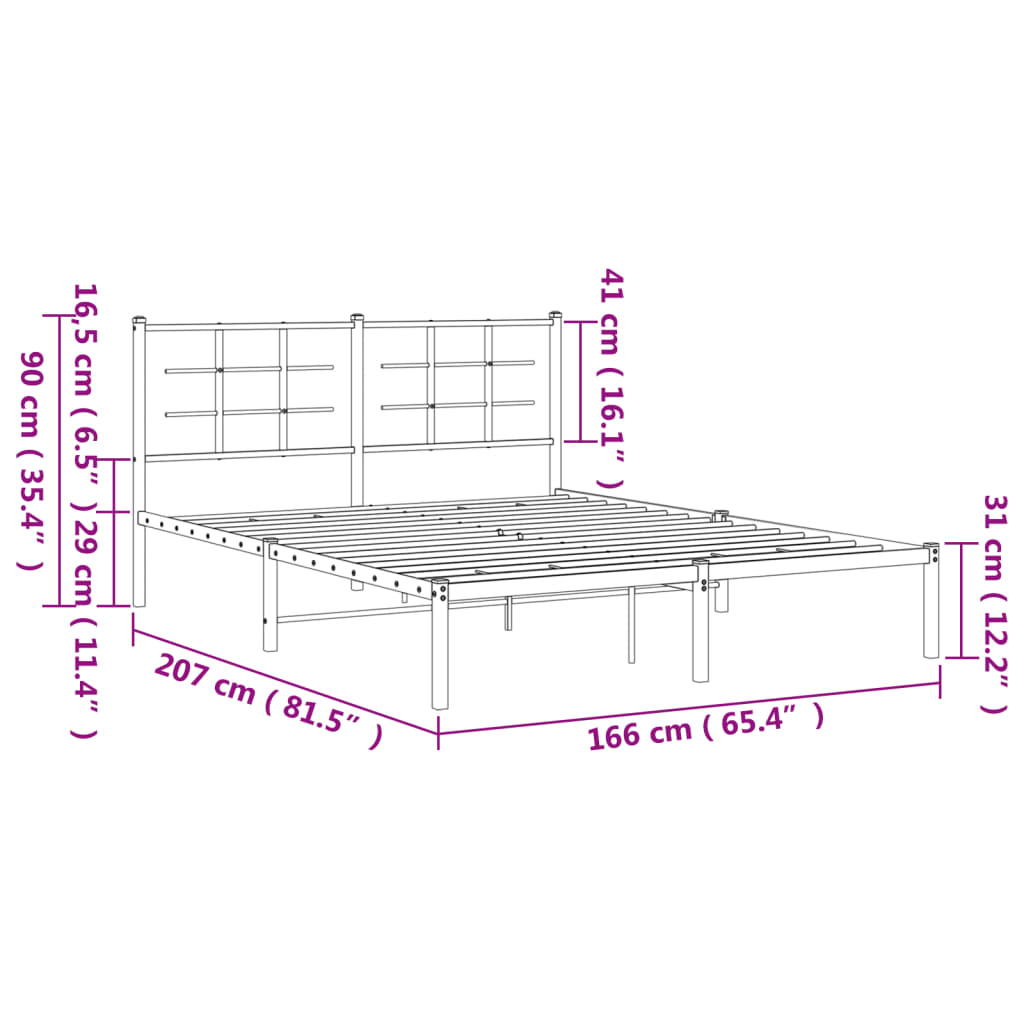 vidaXL Sängram med huvudgavel metall vit 160x200 cm