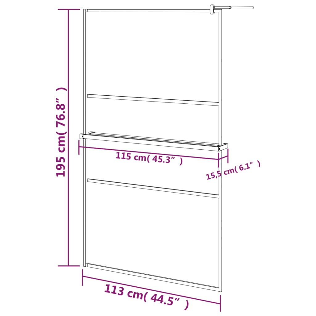 vidaXL Duschvägg med hylla svart 115x195 cm ESG-glas&aluminium