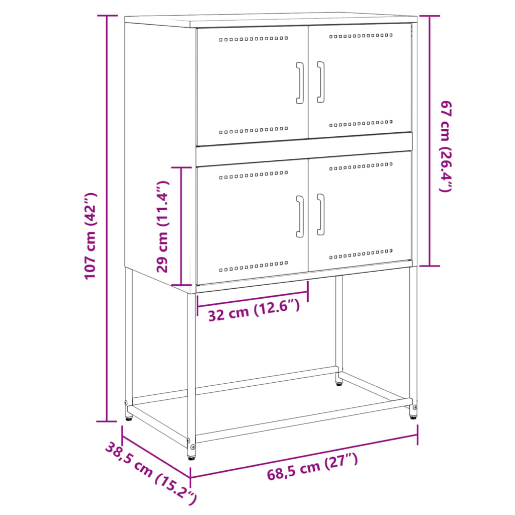 vidaXL Skänk vit 68,5x38,5x107 cm stål