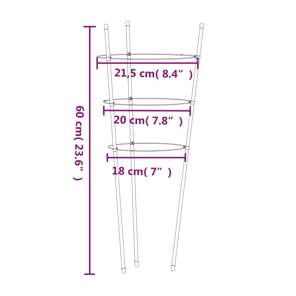 vidaXL Växtstöd med 3 ringar 5 st grön 60 cm stål